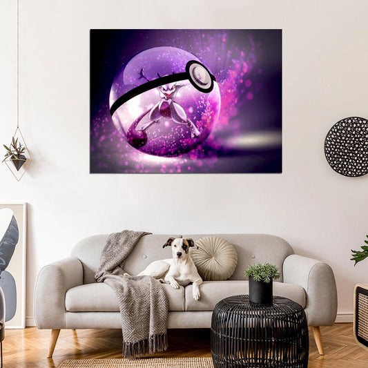 Mewtwo Pokeman Amazing Anime Art Pokeball Wall Art Print Poster