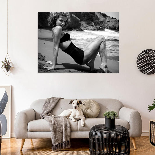 Eva Herzigova Hot Model Sexy Body Beach BW Wall Art Print Poster