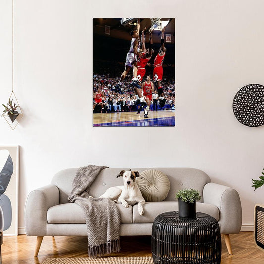 John Starks Dunk vs New York Retro Basketball Sport Wall Art Print Poster