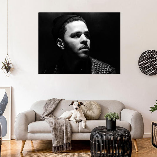 J. Cole BW Portrait Rapper Hip-Hop Music Rap Wall Art Print Poster