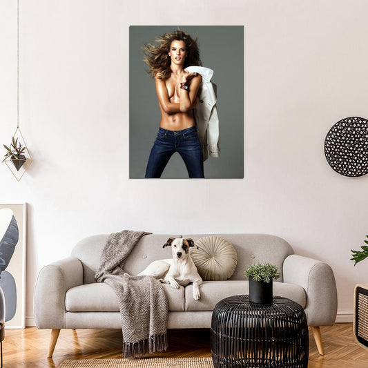 Alessandra Ambrosio Topless Sexy Hot Model Wall Art Print Poster