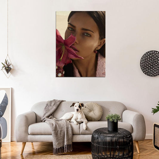 Adriana Lima Flower Portrait Beautiful Model Wall Art Print Poster