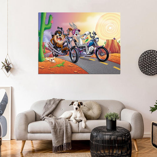 Tasmanian Devil Taz Bugs Bunny Looney Tunes Bikers Awesome Cool Funny Art Wall Art Print Poster
