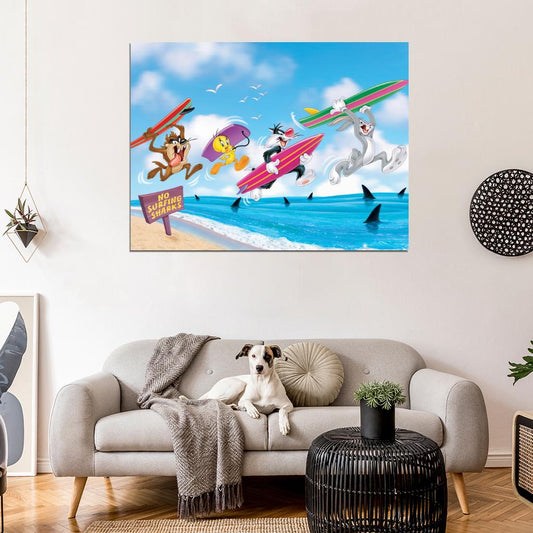 Tasmanian Devil Taz Bugs Bunny Tweety Bird Sylvester Pussycat Looney Tunes Cool Funny Art Wall Art Print Poster