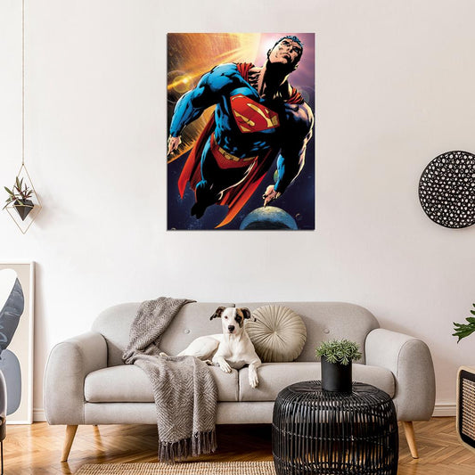Superman Flight Space Awesome Art Wall Art Print Poster