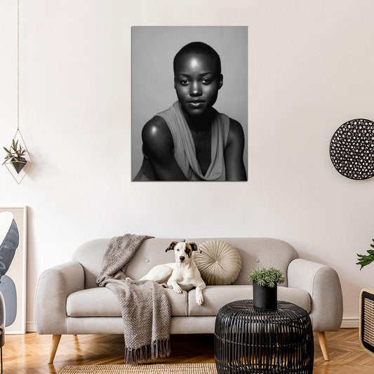 Lupita Nyong'o Beautiful Actress BW Portrait Wall Art Print Poster