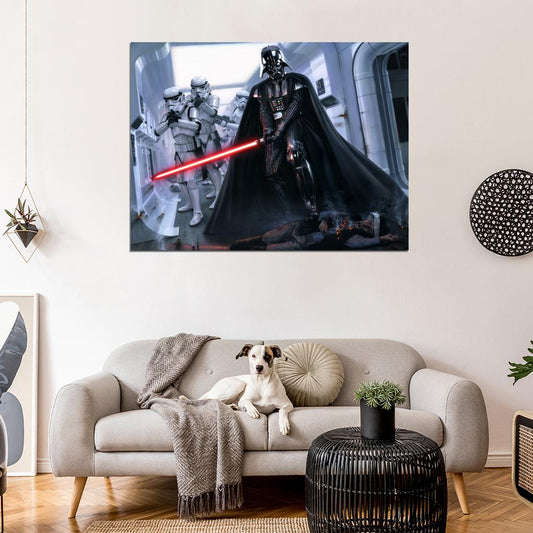 Darth Vader Stormtroopers Lightsaber Sith Lord Star Wars Episode IV A New Hope Movie Awesome Art Wall Art Print Poster