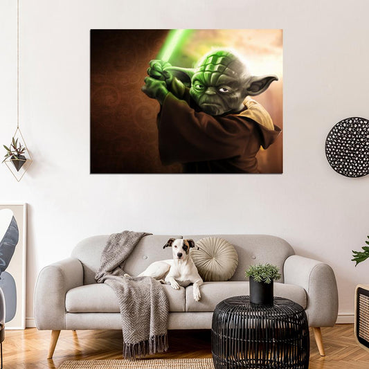 Grand Jedi Master Yoda Lightsaber Star Wars Movie Awesome Painting Art Wall Art Print Poster