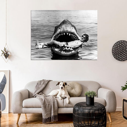 Jaws Steven Spielberg Behind the Scenes Movie Rare Wall Decor Room Print Retro Vintage Poster