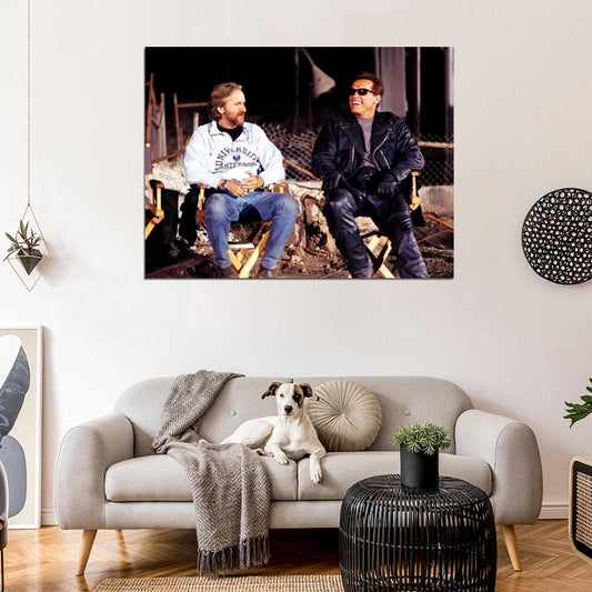 The Terminator Arnold Schwarzenegger Behind the Scenes Wall Decor Room Print Retro Vintage Poster