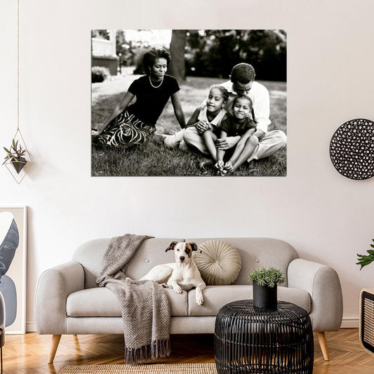 Barack Michelle Obama Family US President BW Wall Decor Room Print Retro Vintage Poster