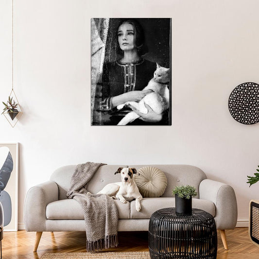 Audrey Hepburn Actress Cat Window Rain Beautiful Wall Decor Room Print Retro Vintage Poster