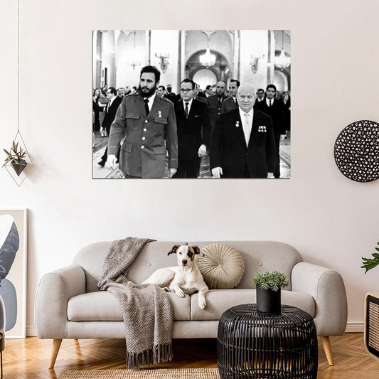 Fidel Castro Nikita Khrushchev Cuba Soviet Union BW Wall Decor Room Print Retro Vintage Poster