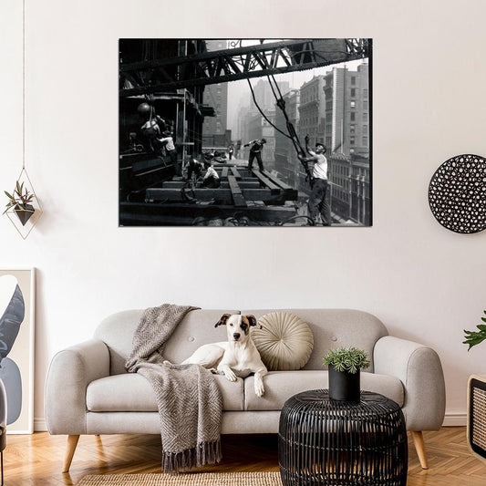 Construction Builder Worker Man Crane Old BW Wall Decor Room Print Retro Vintage Poster