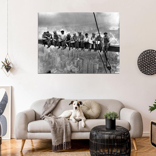 Lunch atop a Skyscraper Workers Building Old BW Wall Decor Room Print Retro Vintage Poster