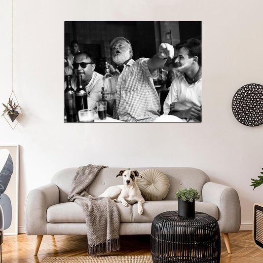 Ernest Hemingway Writer Table Drink BW Wall Decor Room Print Retro Vintage Poster
