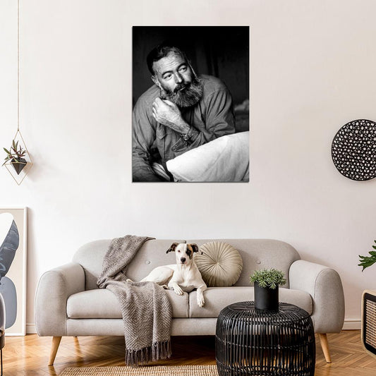 Ernest Hemingway Writer Beard Portrait BW Wall Decor Room Print Retro Vintage Poster