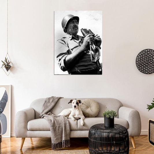 Ernest Hemingway Writer Binoculars Helmet Military BW Wall Decor Room Print Retro Vintage Poster