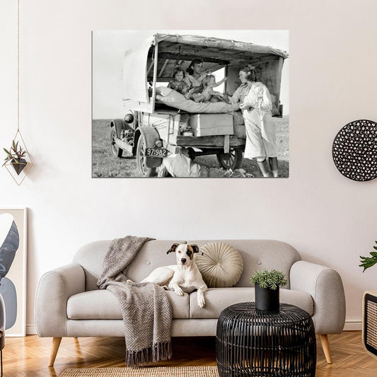 Family Resettlers Refugees Texas 1936 Old BW Wall Decor Room Print Retro Vintage Poster