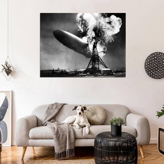The Hindenburg Disaster Airship Fire BW Wall Decor Room Print Retro Vintage Poster