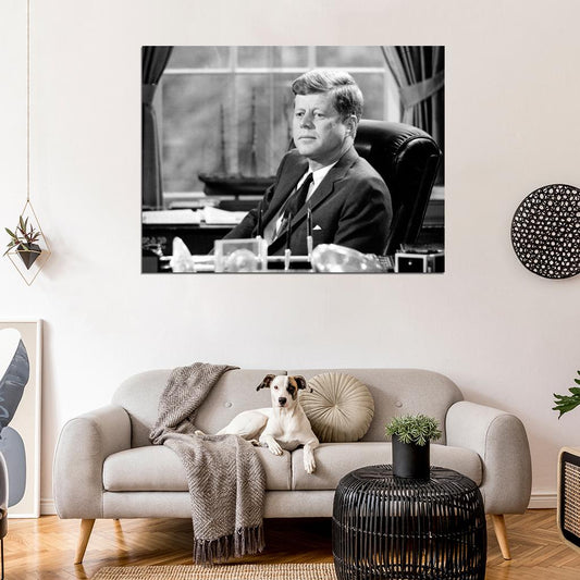 JFK John Fitzgerald Kennedy US President Portrait BW Wall Decor Room Print Retro Vintage Poster
