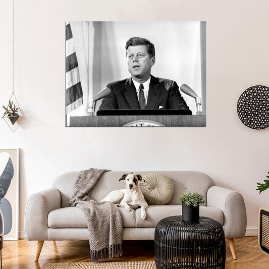 JFK John Fitzgerald Kennedy US President Portrait BW Wall Decor Room Print Retro Vintage Poster