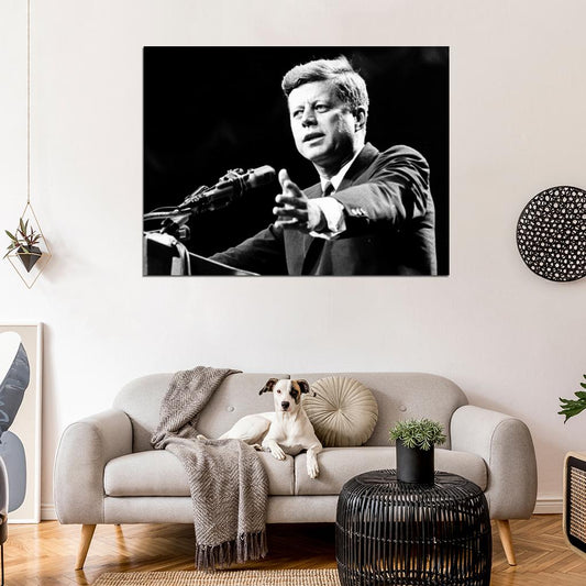 JFK John Fitzgerald Kennedy US President Portrait BW Wall Decor Room Print Retro Vintage Poster