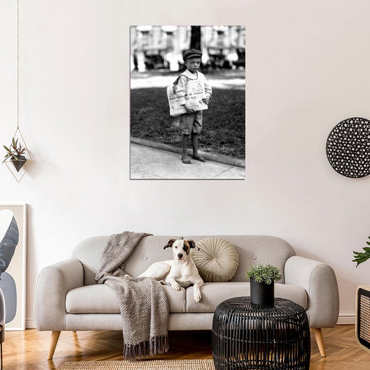 Newsboy Newsie Alabama 1914 Moving Rare Old BW Wall Decor Room Print Retro Vintage Poster
