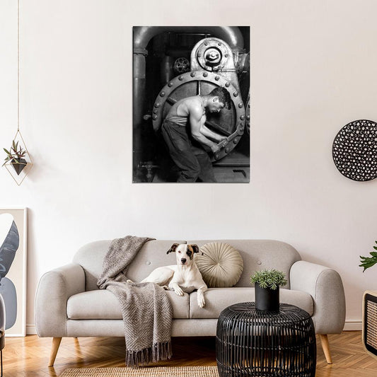 Mechanic Power House Steam Pump Old Awesome BW Wall Decor Room Print Retro Vintage Poster