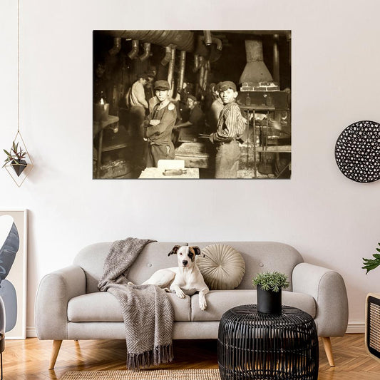 Boys Workers Glassworks Pittsburgh Moving Old BW Wall Decor Room Print Retro Vintage Poster