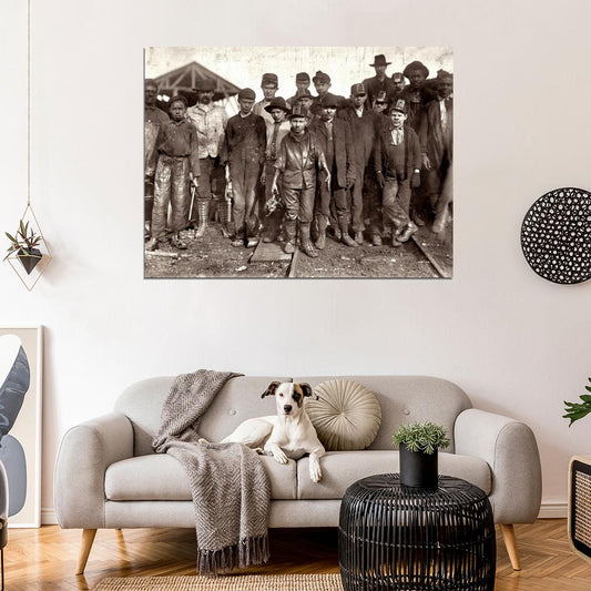Boys Workers Miners Child Labor 1910 Rare Old BW Wall Decor Room Print Retro Vintage Poster
