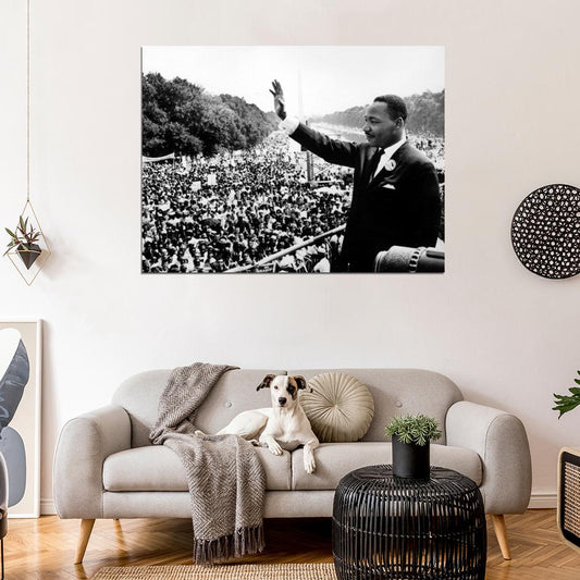 MLK Martin Luther King Jr. Crowd Waving Old BW Wall Decor Room Print Retro Vintage Poster