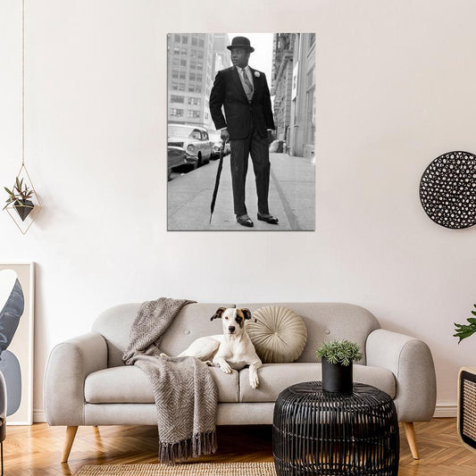 Muhammad Ali London Stylish Umbrella Old BW Wall Decor Room Print Retro Vintage Poster