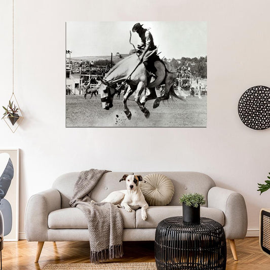 Rodeo Horse Rare Old BW Wall Decor Room Print Retro Vintage Poster