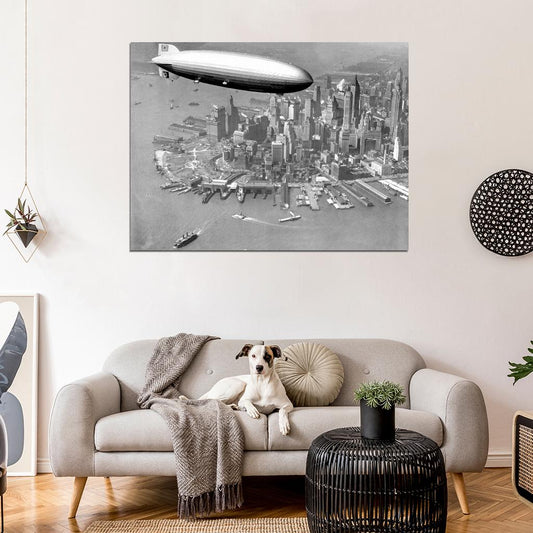 Hindenburg Airship Manhattan NYC New York City Wall Decor Room Print Retro Vintage Poster