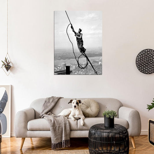Worker Rope NYC New York Skyscrappers Old BW Wall Decor Room Print Retro Vintage Poster