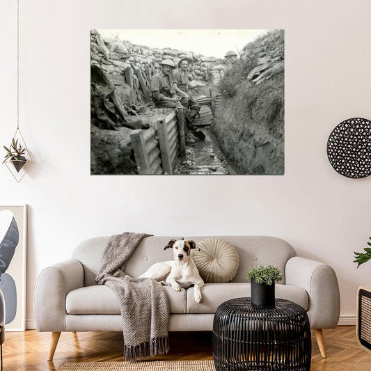 Draining Trench France Soldiers Rare WWI War WW1 BW Wall Decor Room Print Retro Vintage Poster