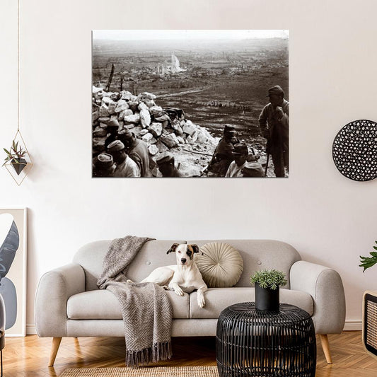 French Soldiers Slope Trench Rare WWI WW1 Old BW Wall Decor Room Print Retro Vintage Poster