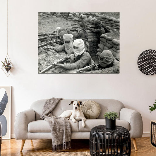 Trench Gas Attack Masks Rifles 1915 Rare WWI WW1 Old Wall Decor Room Print Retro Vintage Poster