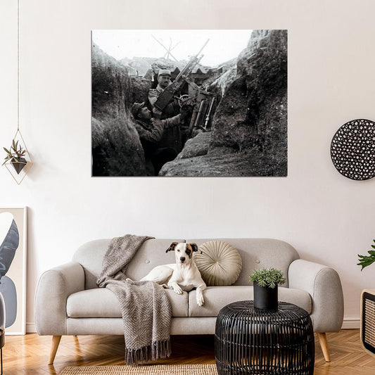 Soldiers Anti-aircraft Machine Gun Trench Rare WWI War Wall Decor Room Print Retro Vintage Poster