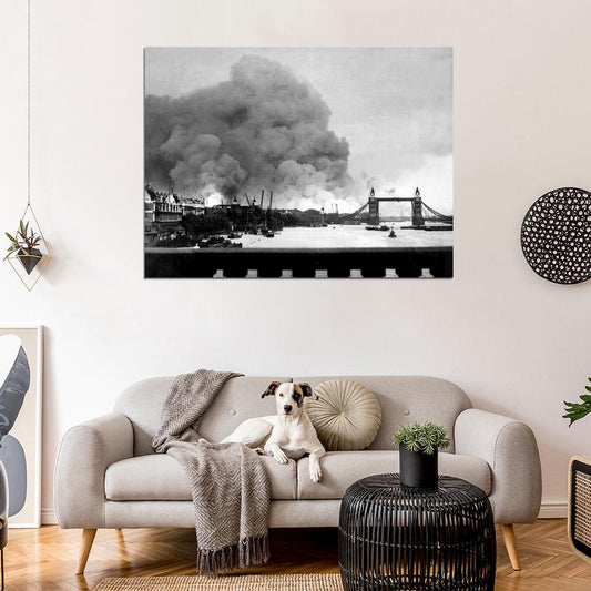 London Bombing Fire WWII World War WW2 Old BW Wall Decor Room Print Retro Vintage Poster