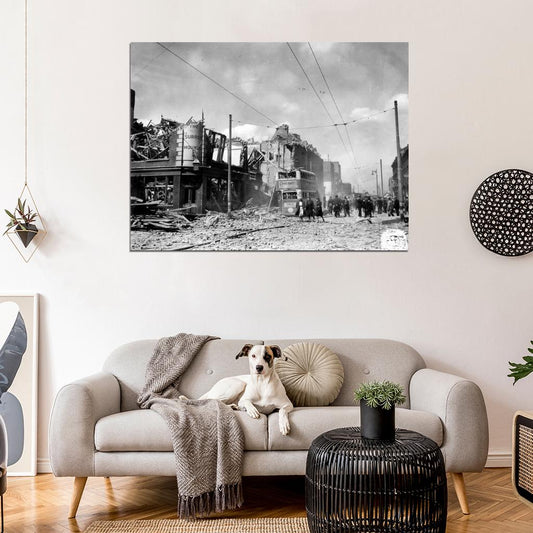 Destroyed Bus Bombing Britain WWII War WW2 Old Wall Decor Room Print Retro Vintage Poster