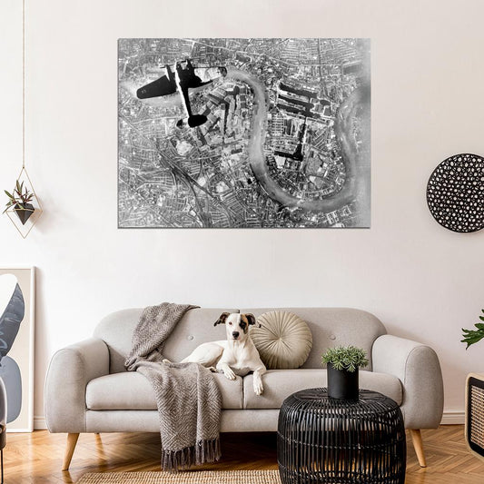 Bomber Airplane London WWII World War WW2 Old BW Wall Decor Room Print Retro Vintage Poster