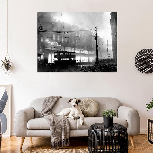 Sheffield Debris Fire WWII World War WW2 Old BW Wall Decor Room Print Retro Vintage Poster