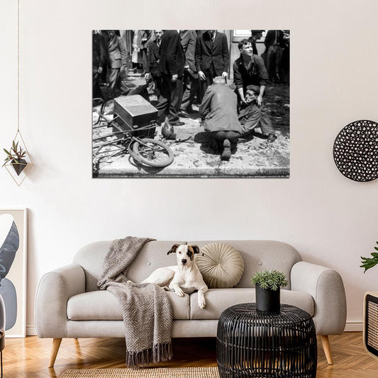 Injured Man Bombing Rare WWII War WW2 Old BW Wall Decor Room Print Retro Vintage Poster