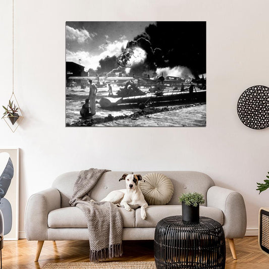Attack on Pearl Harbor Blast Airplanes US Navy WW2 Wall Decor Room Print Retro Vintage Poster