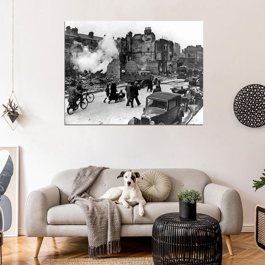 London Bombing Battle of Britain WWII War Old BW Wall Decor Room Print Retro Vintage Poster