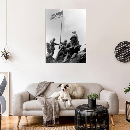 Flag on Iwo Jima US Army Troops Soldiers War WW2 Old Wall Decor Room Print Retro Vintage Poster