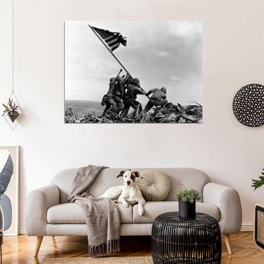Raising the Flag on Iwo Jima US Army Troops Soldiers Wall Decor Room Print Retro Vintage Poster