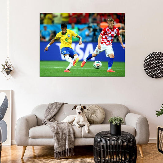 Neymar Jr Pass FIFA World Cup Brazil Soccer Football Wall Art Print Poster